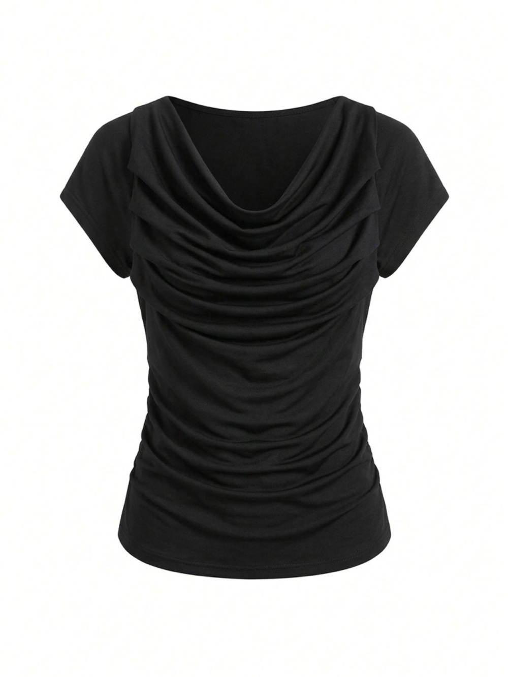 Stunning Black Cowl Neck Ruched Top - Size L NEW